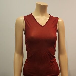 Christian Dior Burgundy Red Sheer Sleevles Top SZ XS